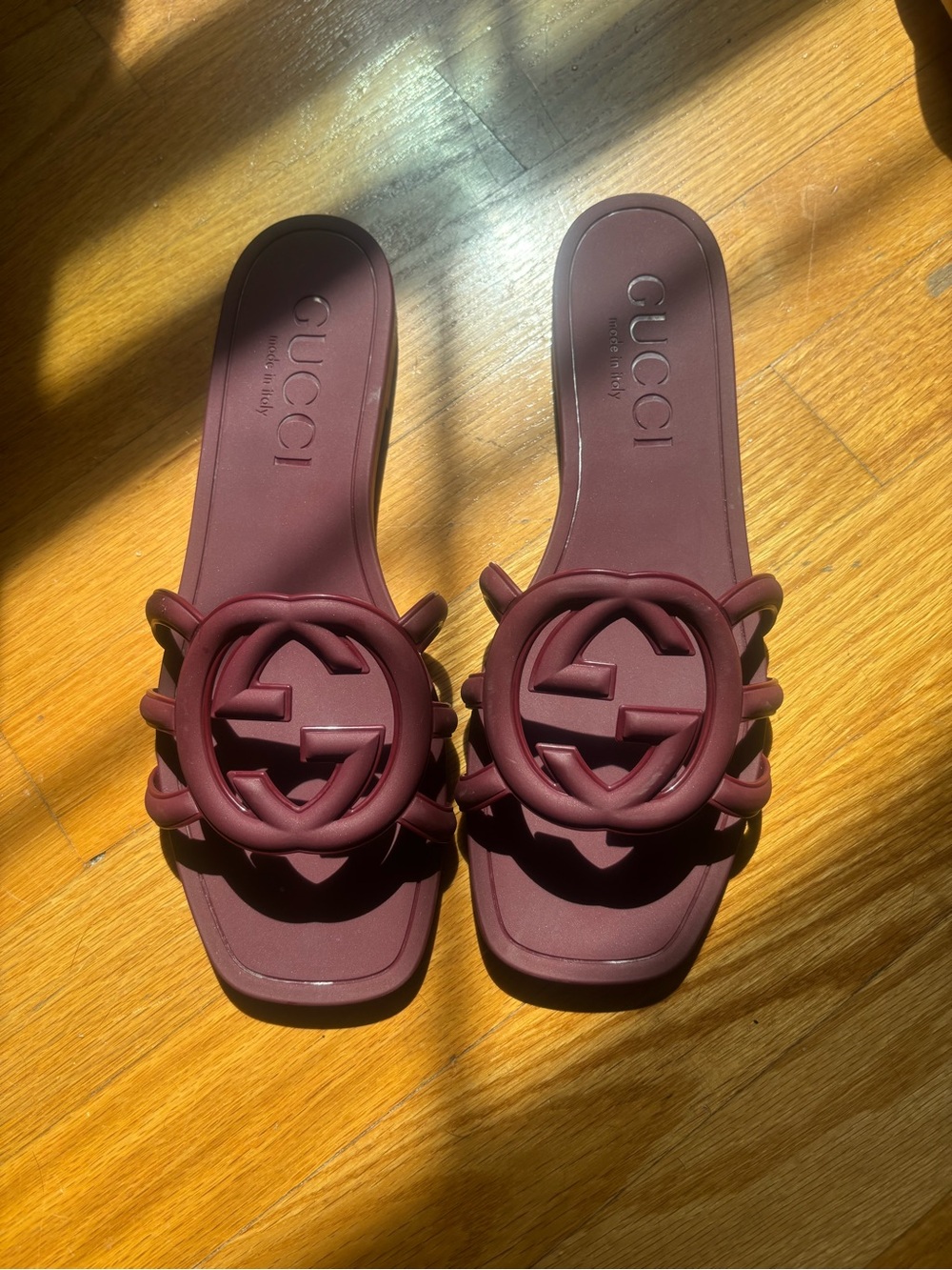 Gucci Burgundy Interlocking GG Slide Sandals